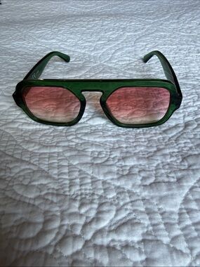Green Frame Sunglasses with Pink Gradient Lenses